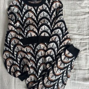 Patterned Black and White Sweater Set